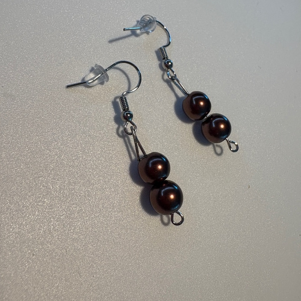 Elegant Handmade Brown Beaded Dangle Earrings